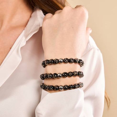 Obsidian | Silber | Glühwürmchen-Glas-Makramee-Armband